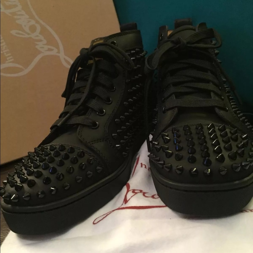 christian louboutin Black Leather Spike sneakers